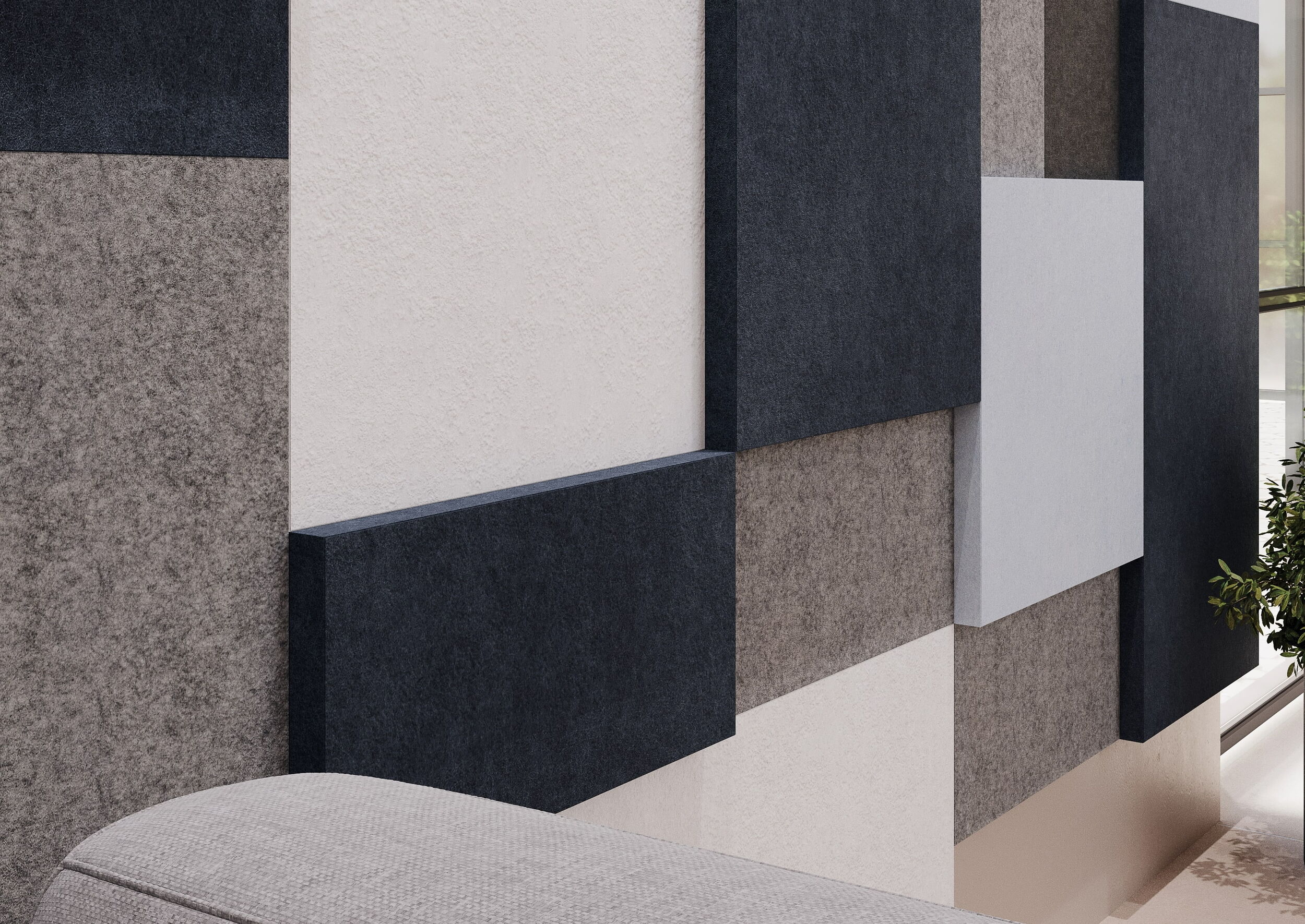 Modern Geometric Wall Design in Shades of Grey and White