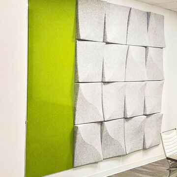 Modern Office with a Bright Green and Gray Acoustic Wall Panel