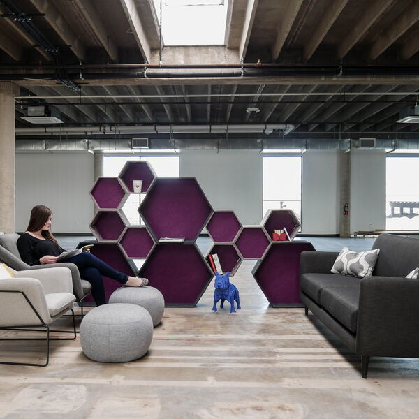 Contemporary Workspace with Hexagonal Shelving