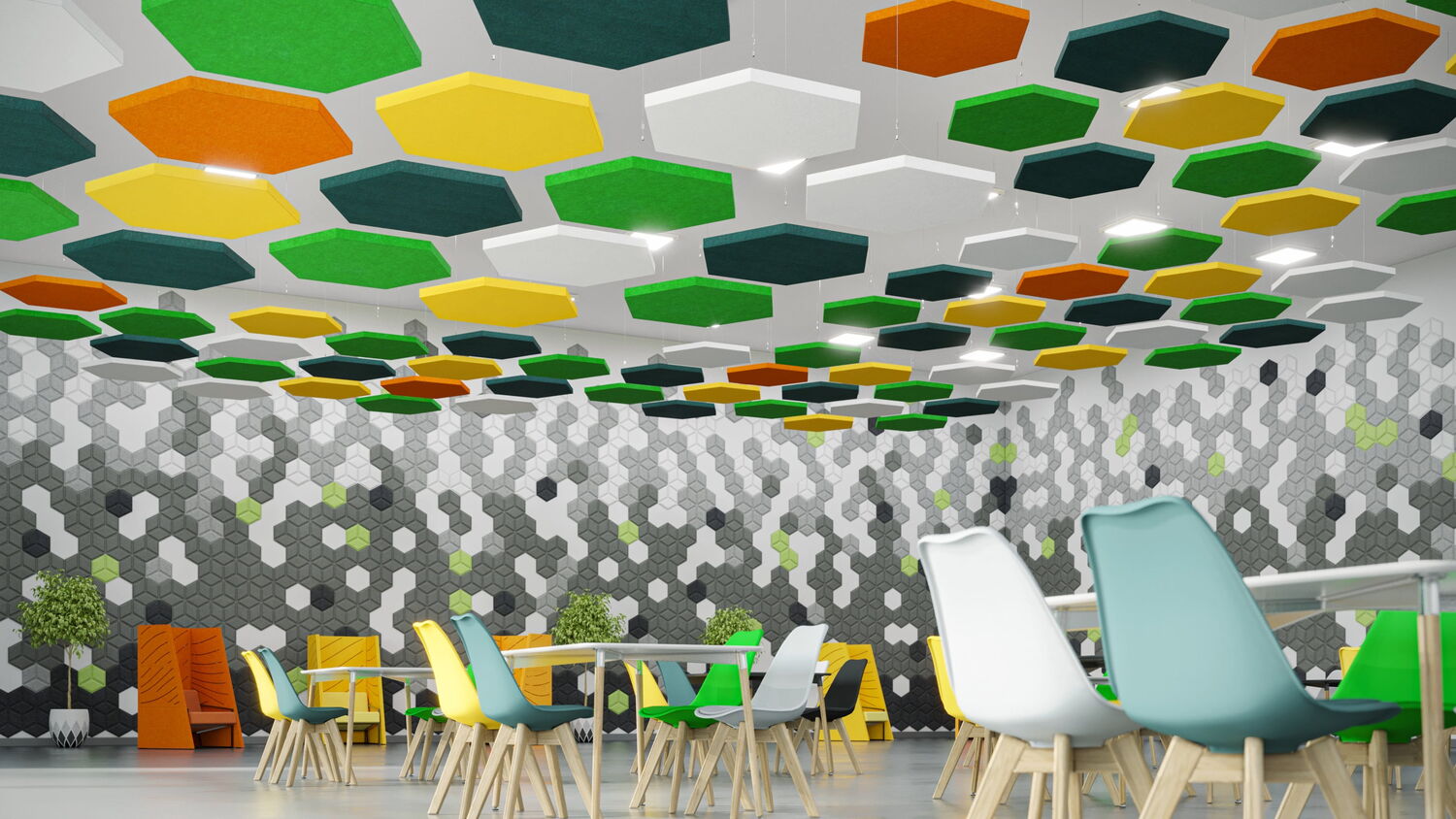 Hexagon Acoustics Office Area with Hexagon Ceiling Tiles