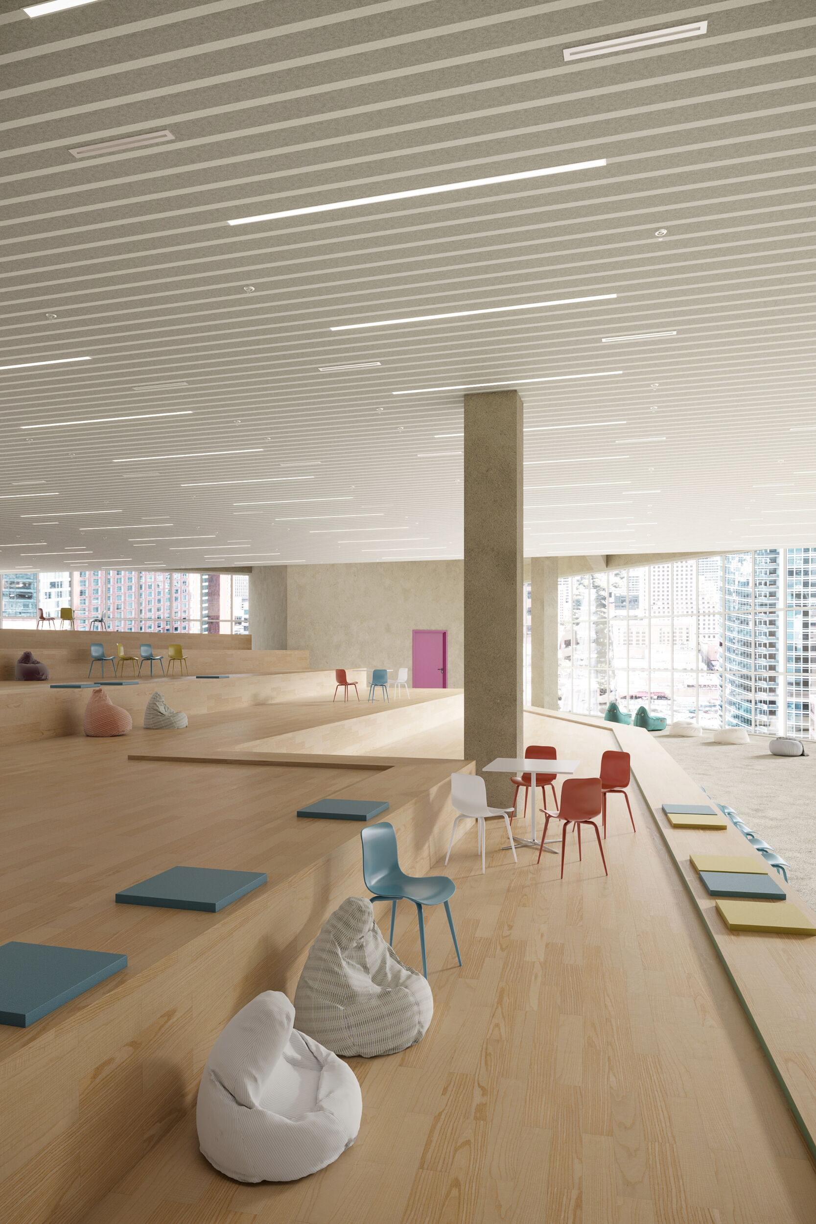 Spacious Modern Public Space with Stylish Furniture and Large Windows