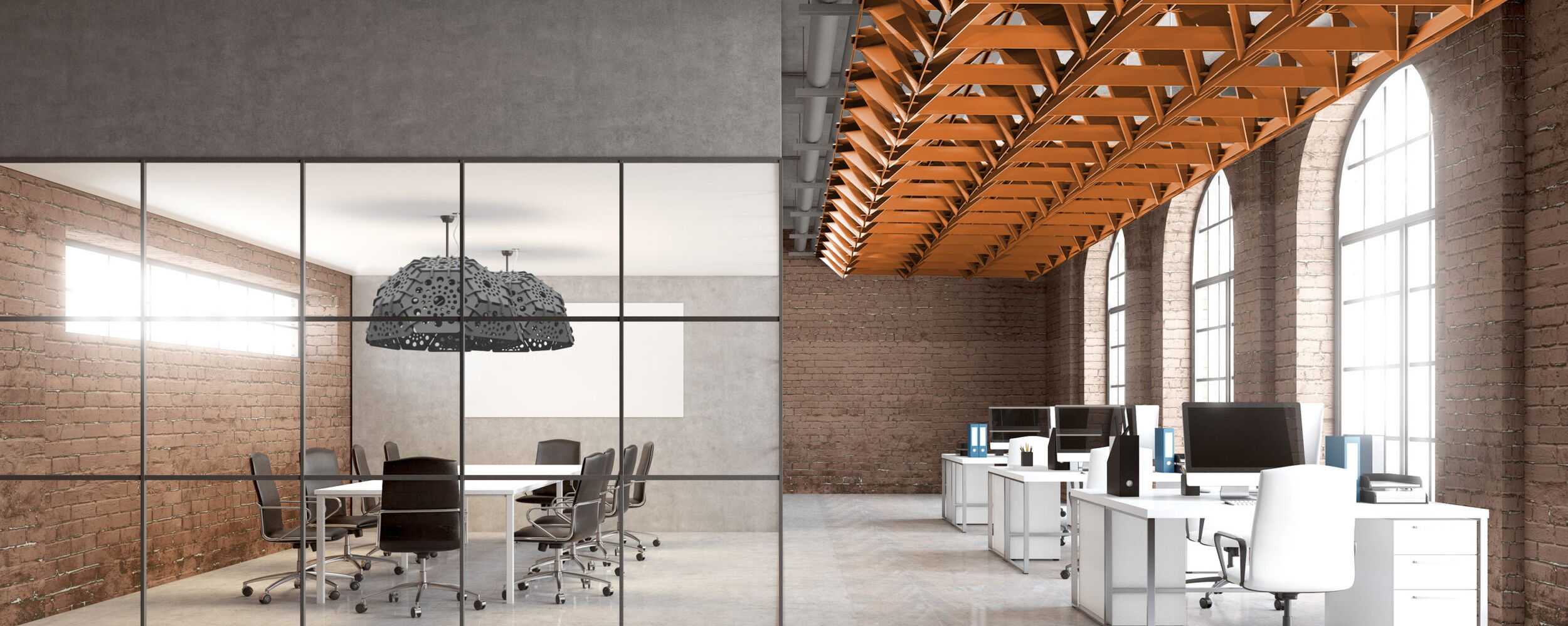 Spacious Modern Office with Natural Light and Sleek Furniture